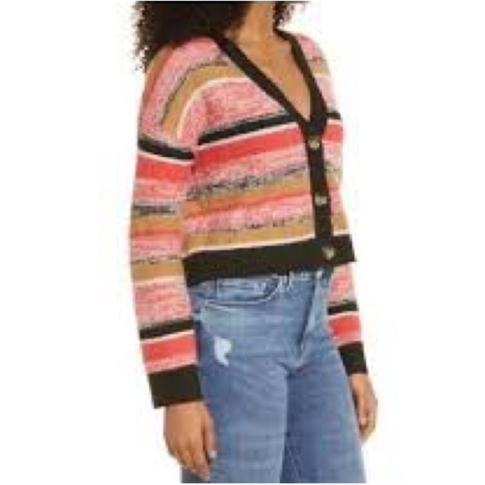 BP Nordstrom  Sz XS vneck crop stripped multi work casual cardigan sweater